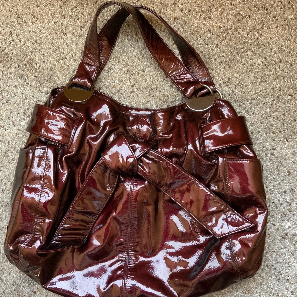 Kooba patent leather Merlot hobo purse